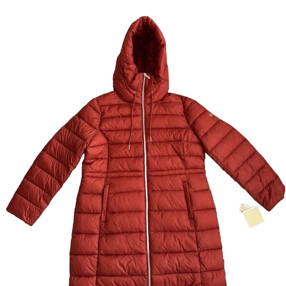 MK Michael Kors Bright Terracotta Women Coat Hooded Puffer Long Jacket XL - Picture 6 of 11